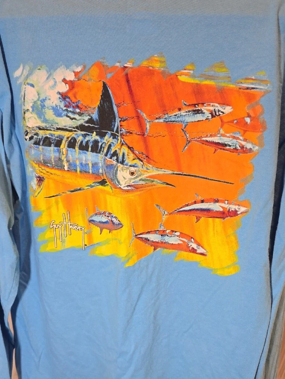 Guy Harvey Light Blue Long-Sleeve Marlin Graphic Rash Guard